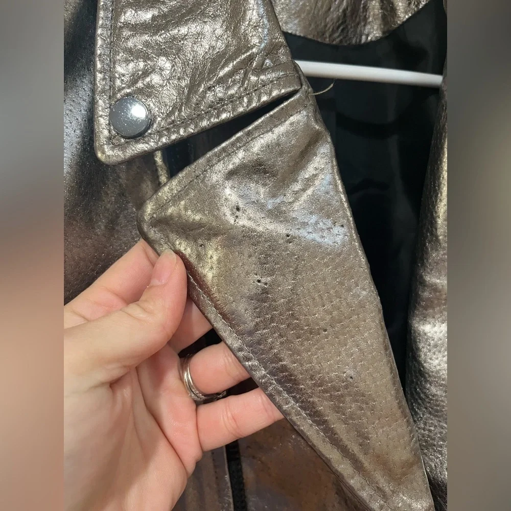 ZARA Genuine Leather Gunmetal Moto Jacket size XS